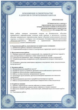 Приложение к свидетельству о допуске к строительным работам Сковородино СРО в строительстве